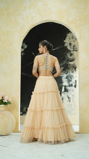 Multi-hued embroidered blouse and tier skirt set image 3