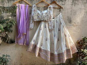 Ivory and Lavender Mirror Work Lehenga Set image 4
