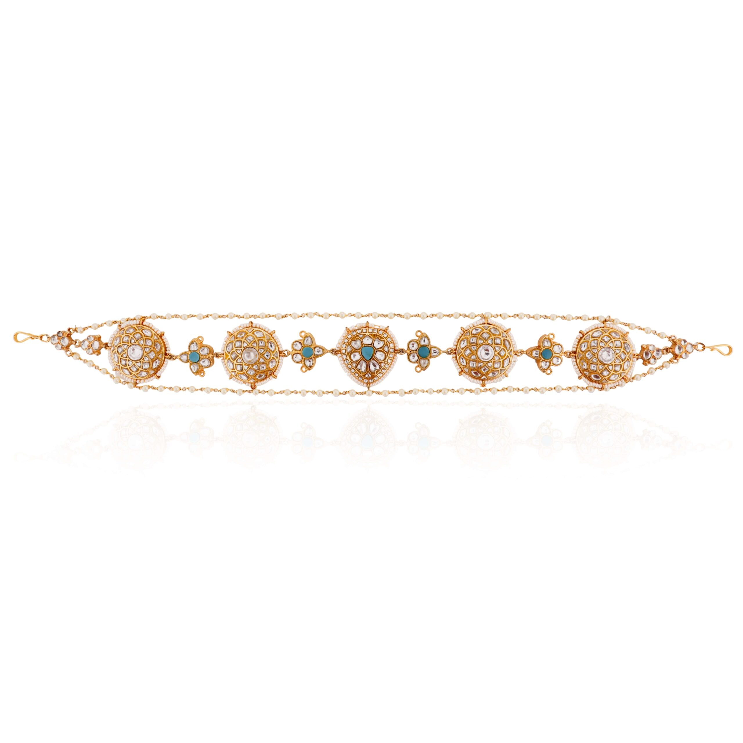 Firozi And White Jadtar Stone Hairband image 0