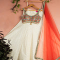Ivory Kaleidoscope Dream Blouse with Ivory Stonework Lehenga and Red Dupatta image 0