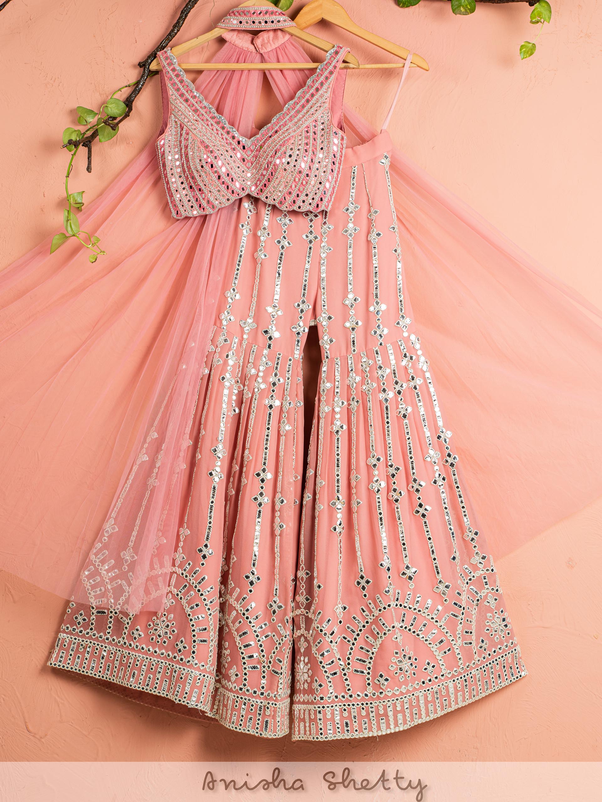 Watermelon Pink Mirror Sharara Set - M image