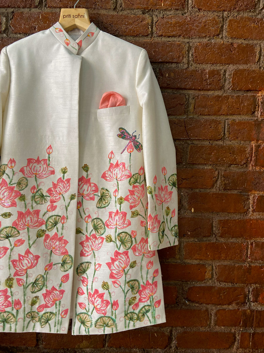 Lotus Hand Painted Sherwani Set image 3