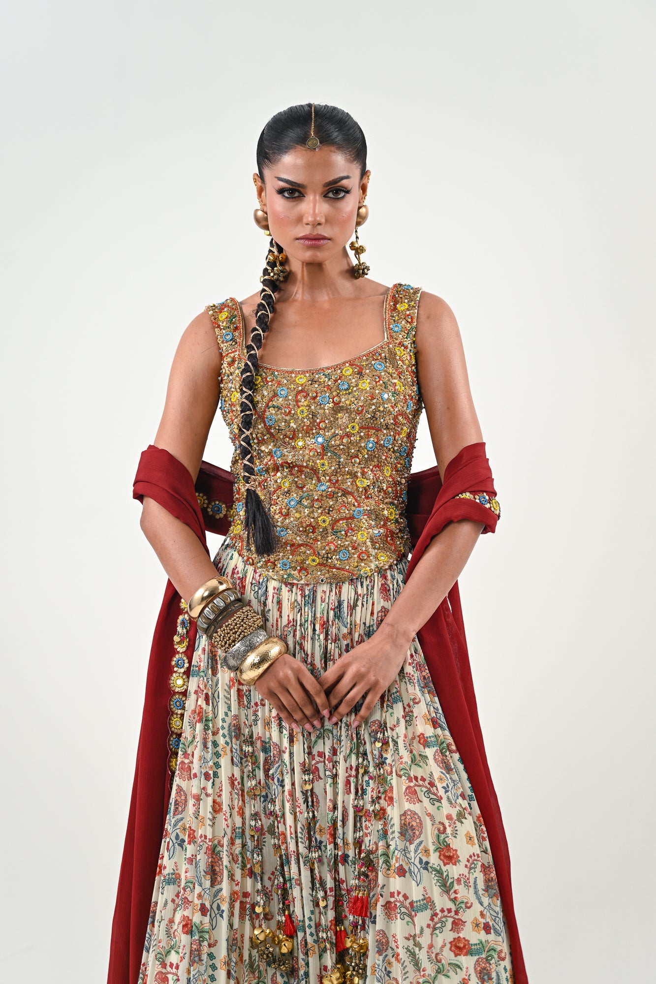 IB LEHENGA WITH EMBROIDERED TASSLE BLOUSE WITH DUPATTA image 4
