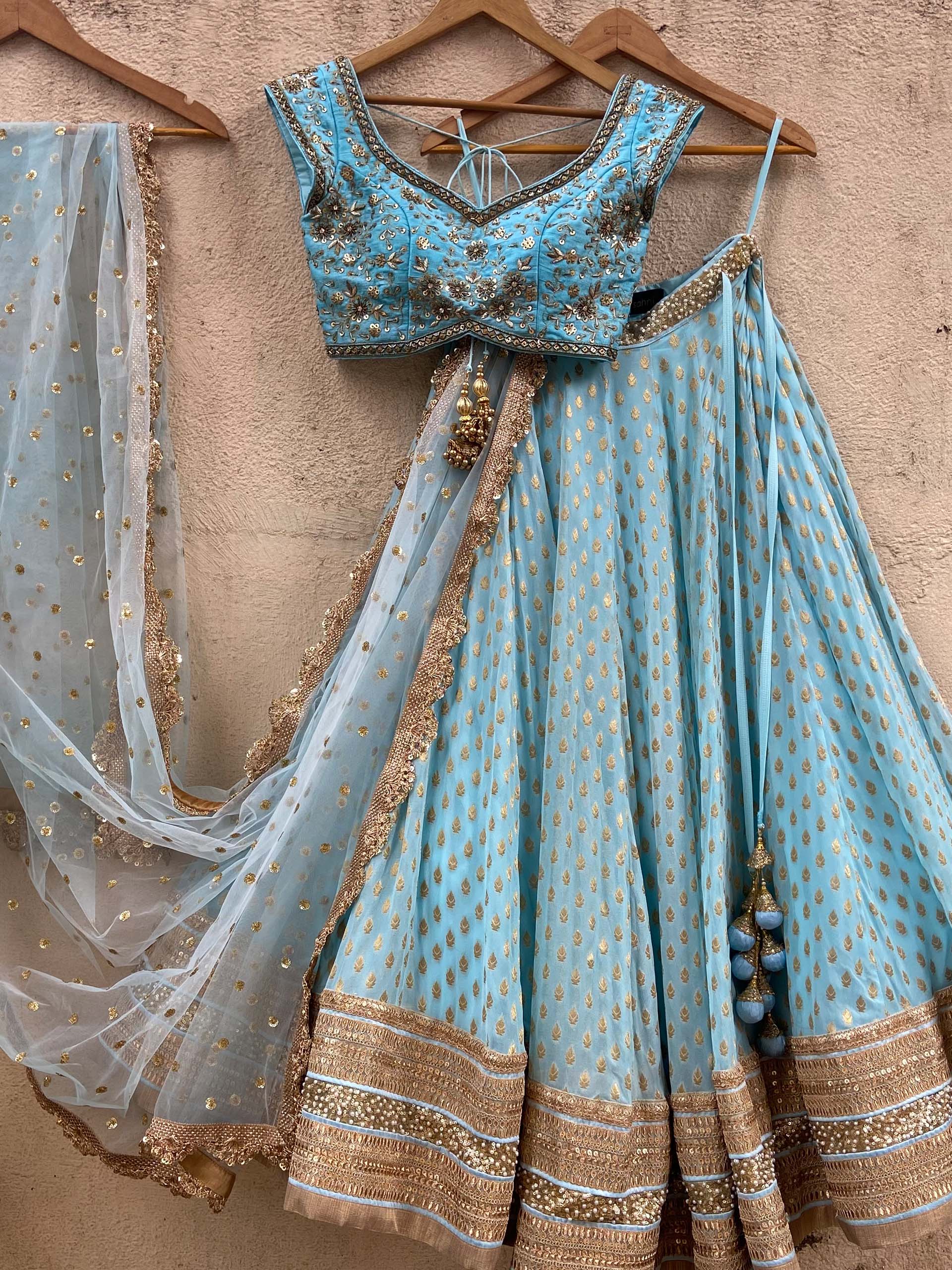 Powder Blue Sharmily Zari Lehenga Set image 0