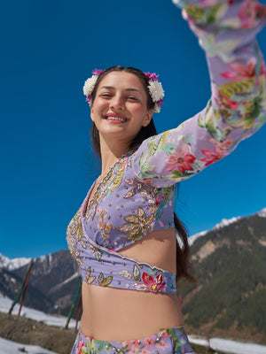 Lilac Floral Embroidery Lehenga Set image 3