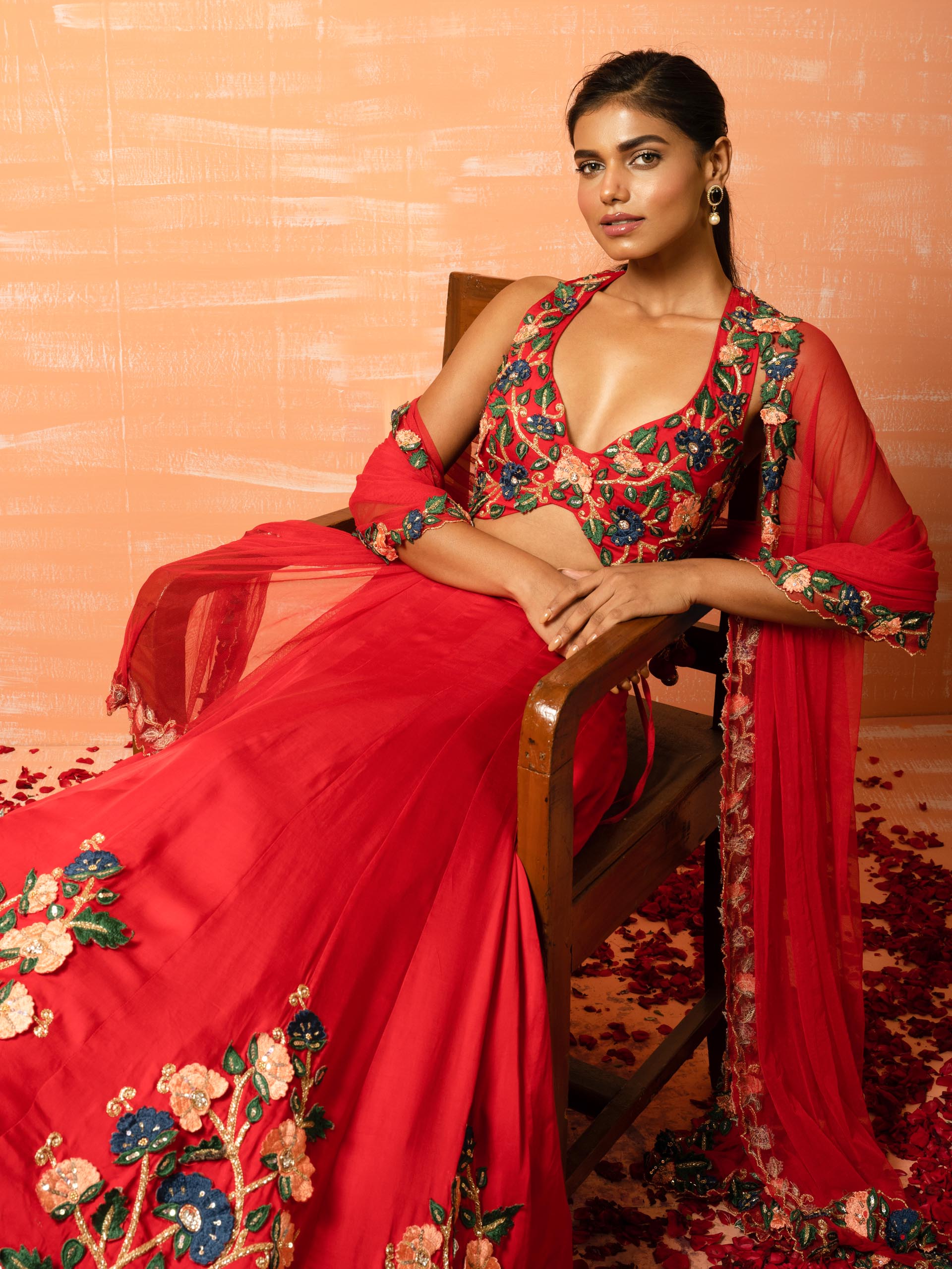 Red Bridal 3D Lehenga Set image 1