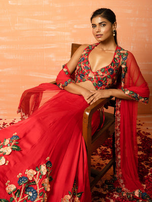 Red Bridal 3D Lehenga Set image 1
