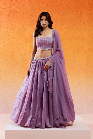 Lavender Embroidered Lehenga Set image 1