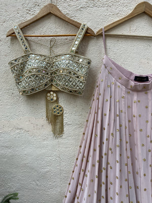 Powder Pink Lehenga Set with Mirror Bustier image 1