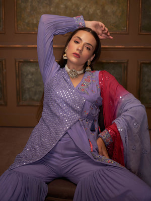 Purple Mirror Angrakha Sharara Set image 3