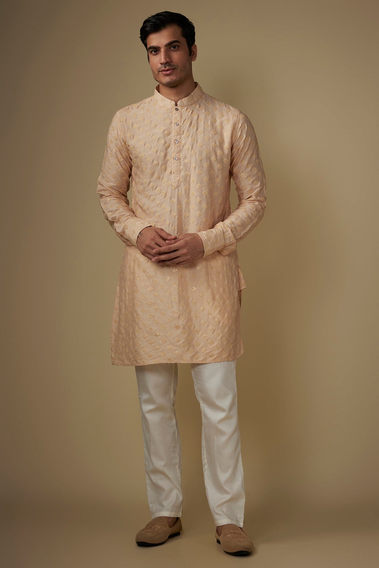 Light Pink Embroidered Kurta Set - Custom image