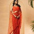 Orange Embroidered Drape Saree image 0