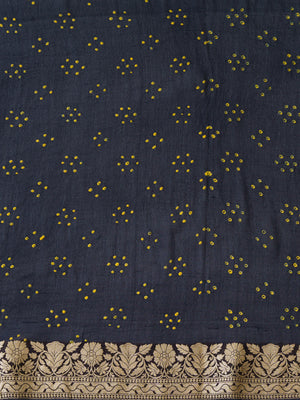 Royal Black Banarasi Bandhani Saree Set image 4