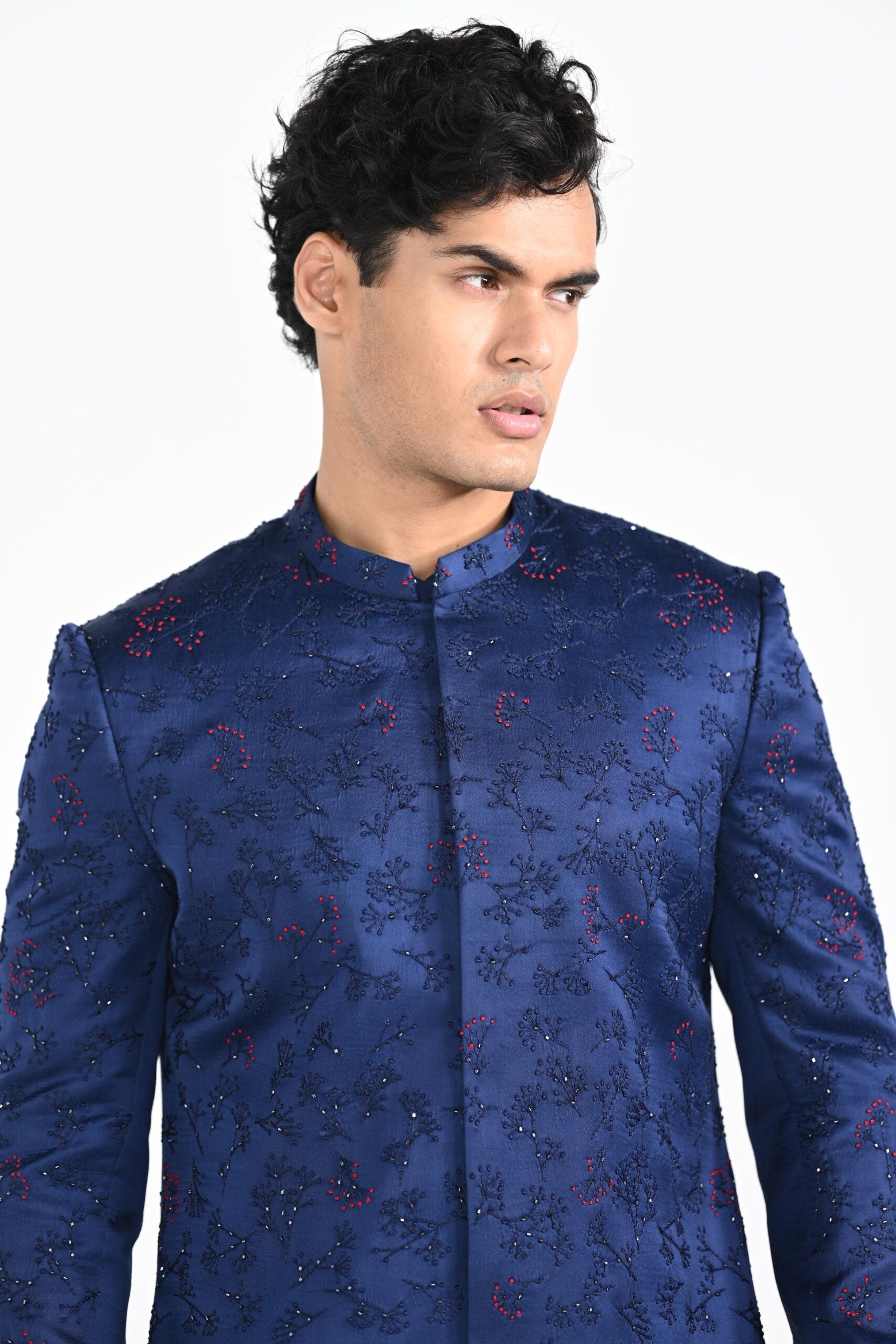 Royal Blue French Knot Achkan Set image 3