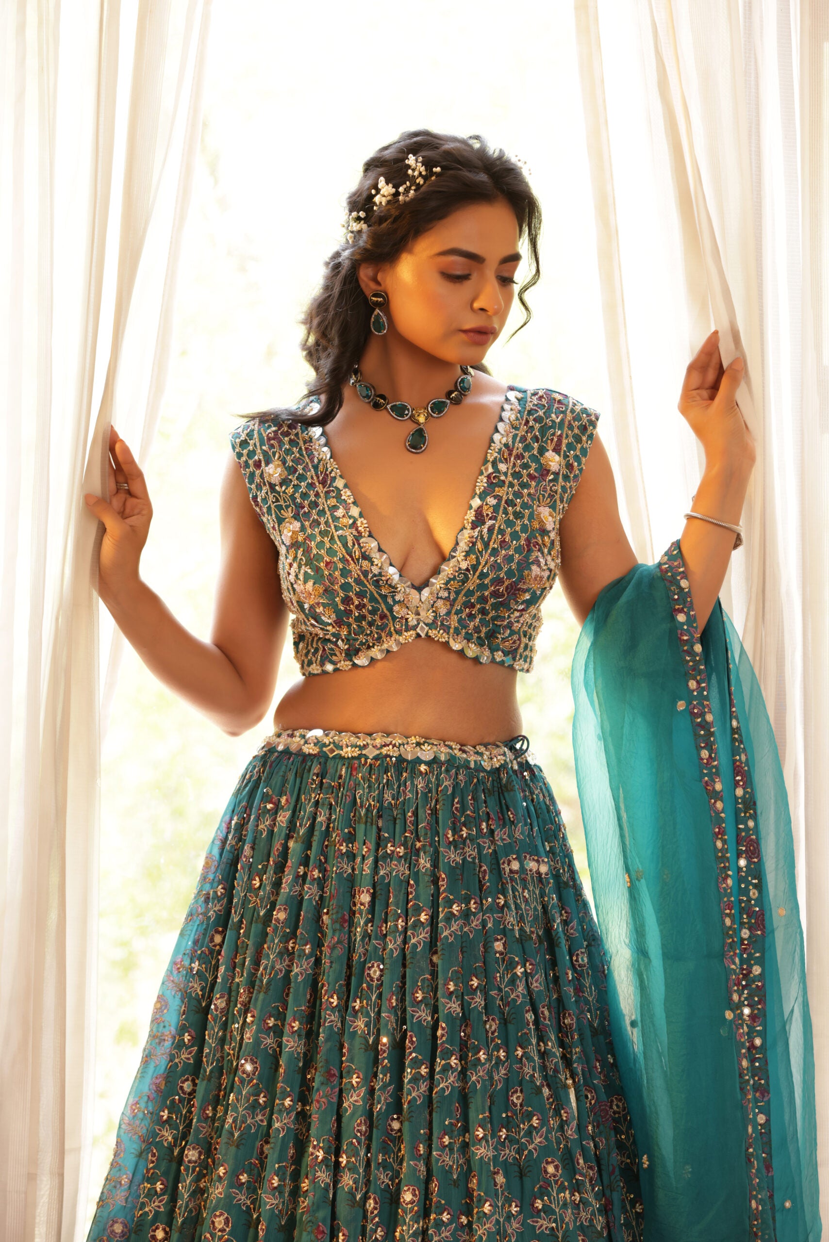 Embroidered Chiffon Lehenga image 14