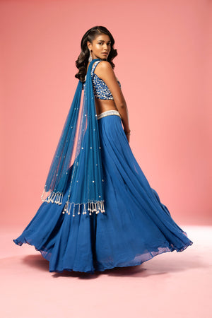 Cobalt Blue Georgette Lehenga Set image 1