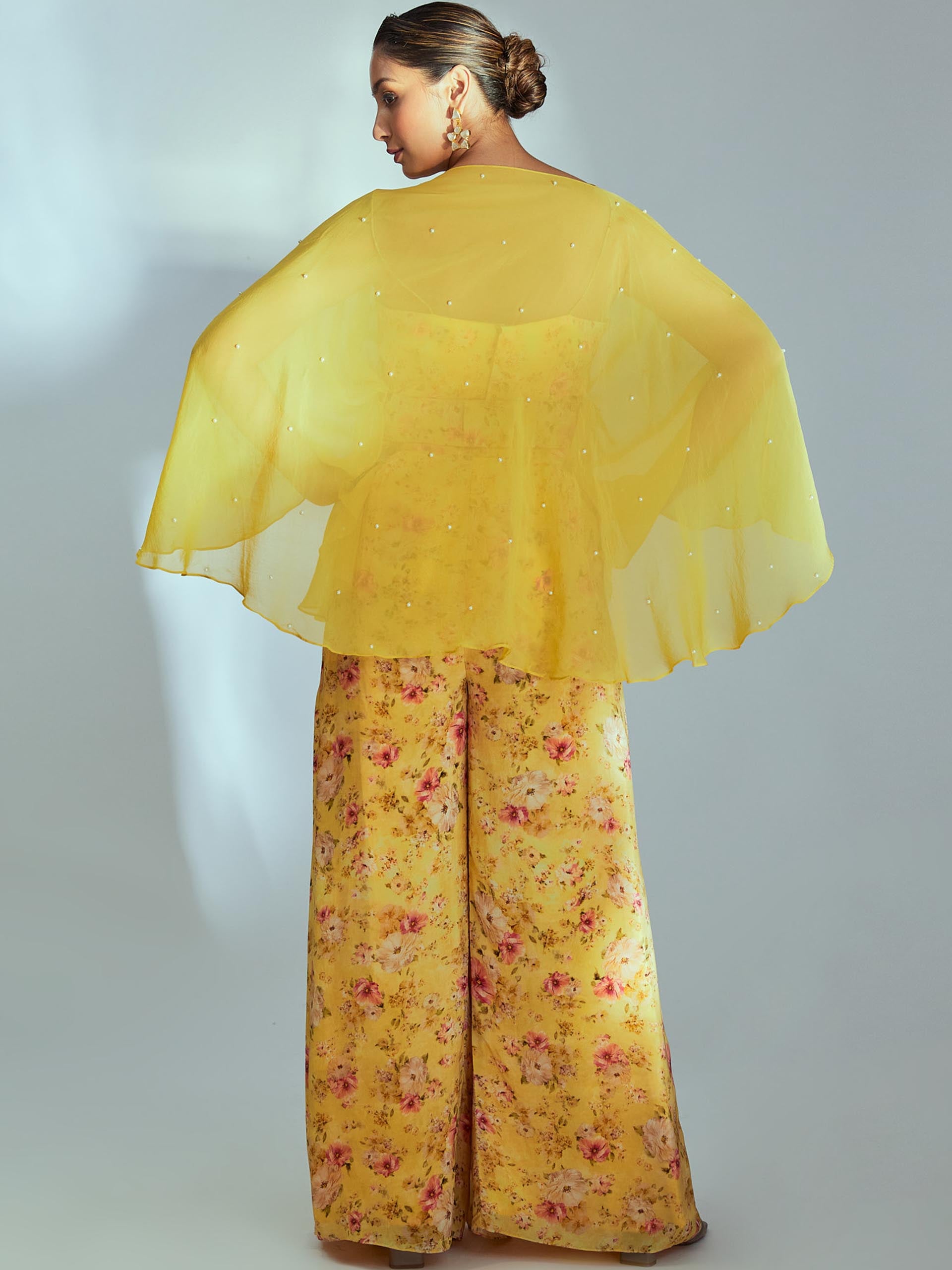 Yellow Floral Print Kaftan Set image 2
