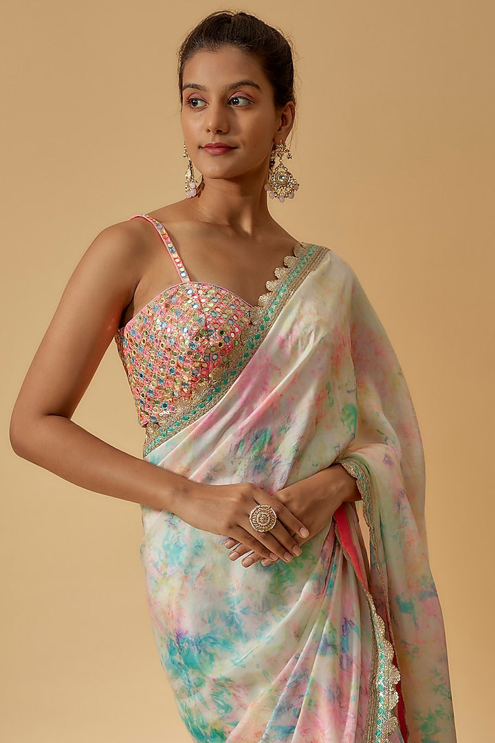 Tie-Dye Pre-Stitched Saree Set image 3