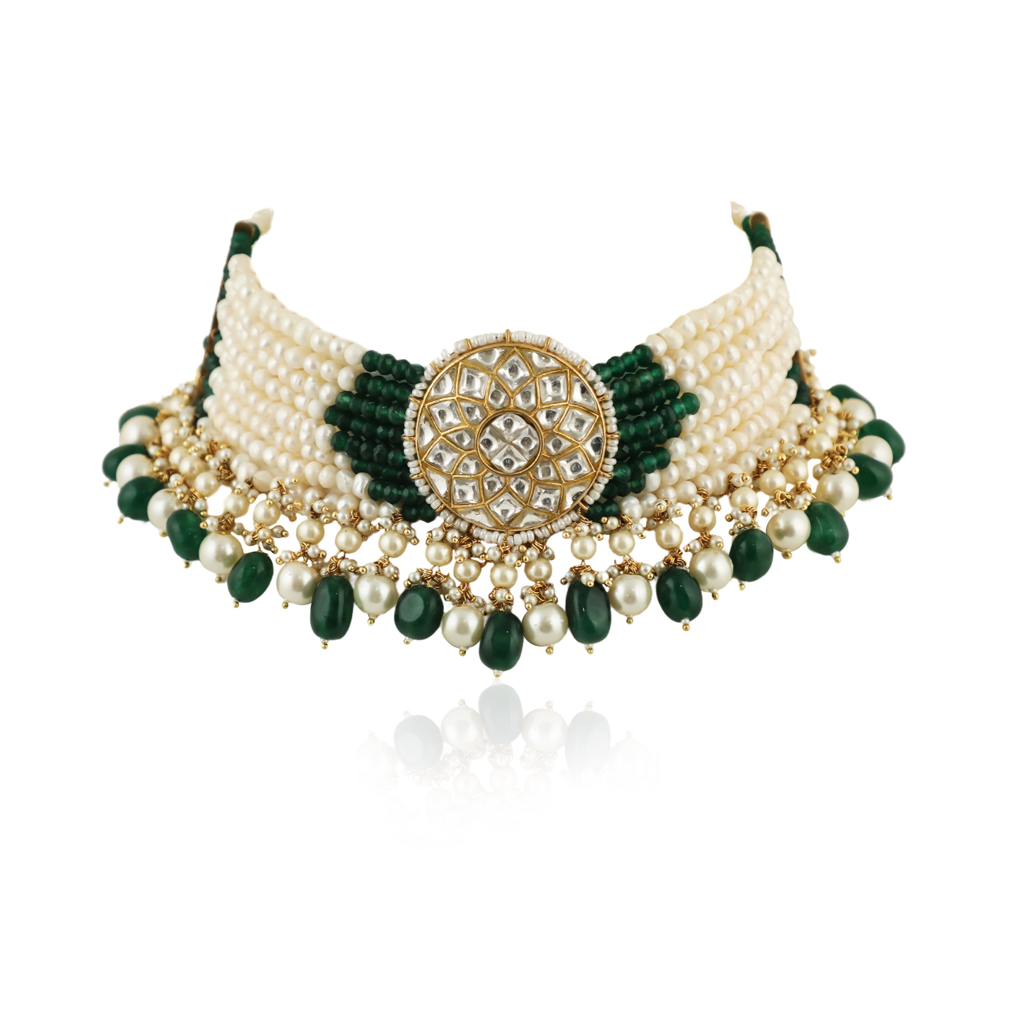 Dark Green Line Beaded Choker set image 5