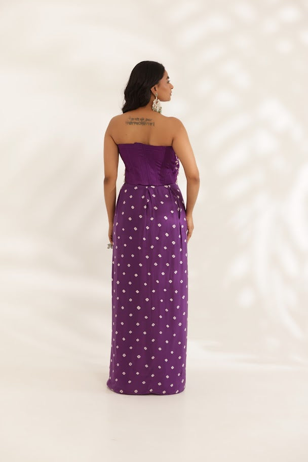 Purple Bandhani Drape Skirt Set image 5