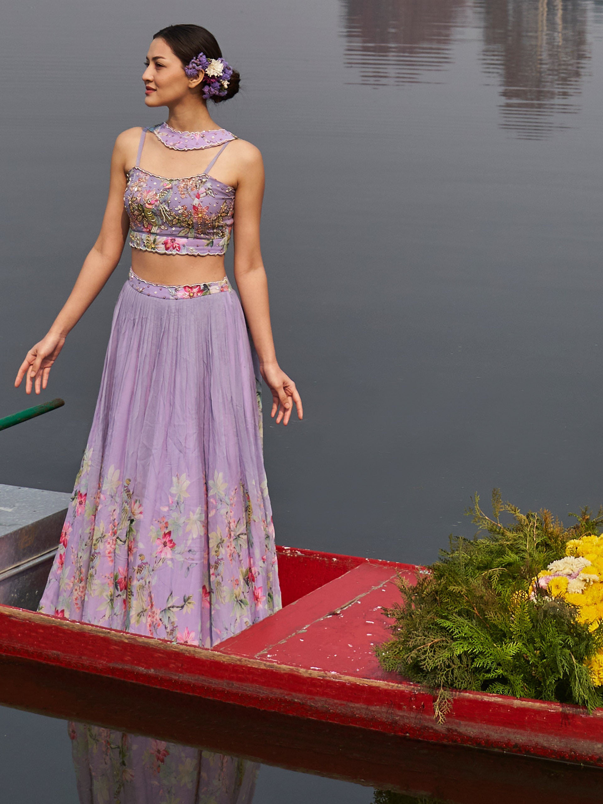 Lavender Floral Lehenga Set - S image