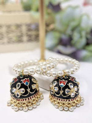 Pearl Hoop with Meenakari Jhumka image 0
