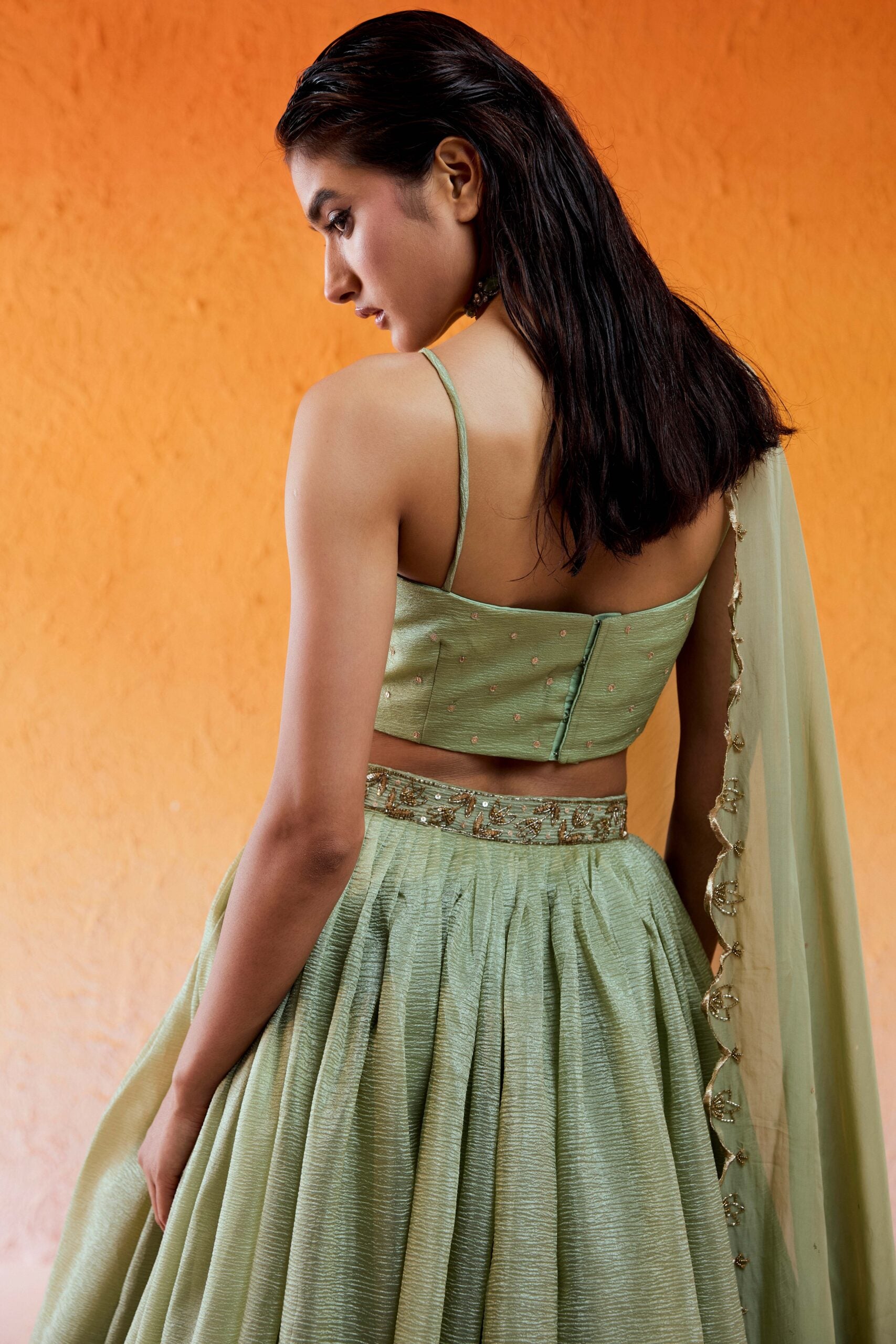 Pista Green Embroidered Lehenga Set image 6