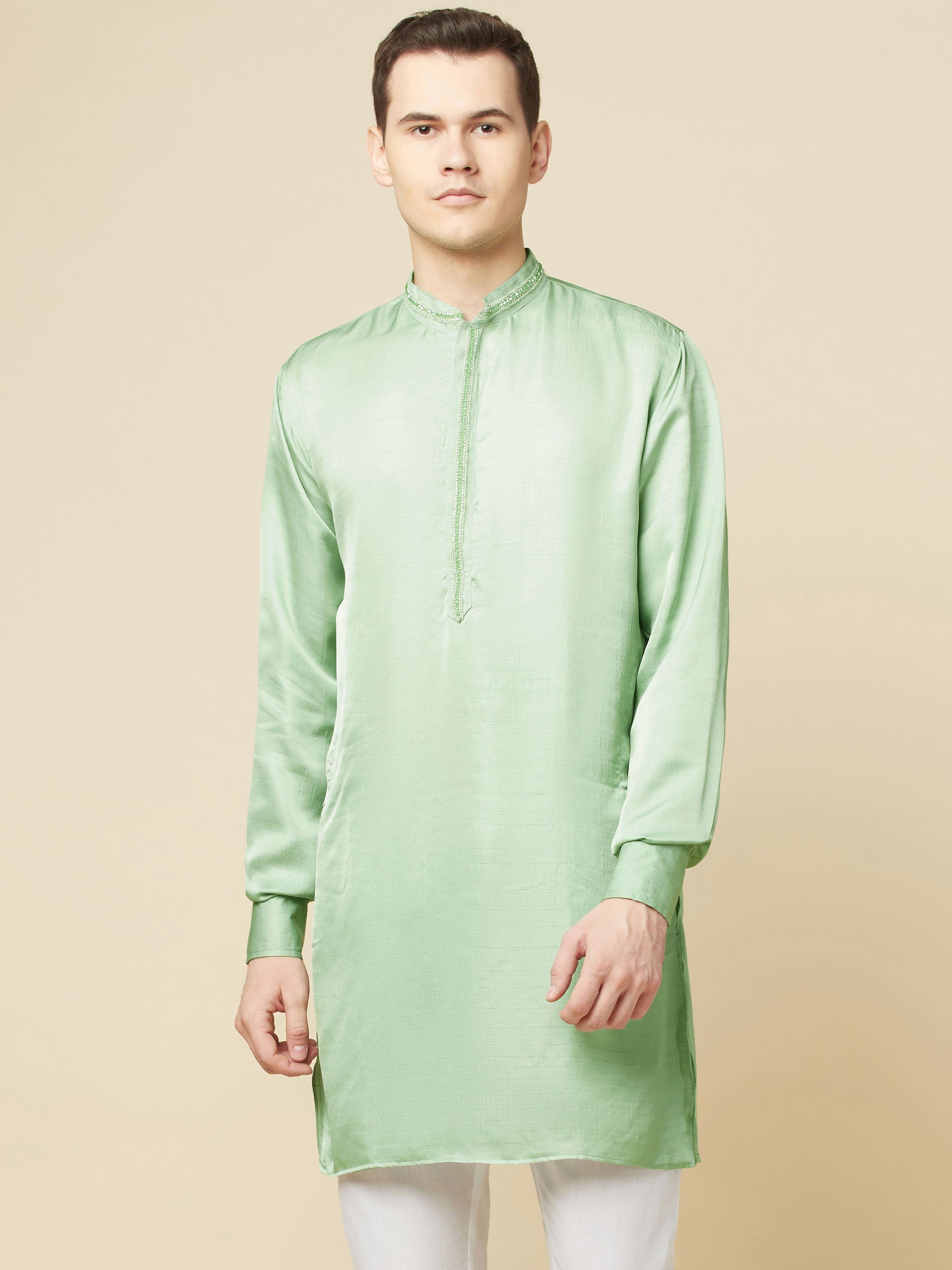 Mint Green Art Silk Kurta - XL image