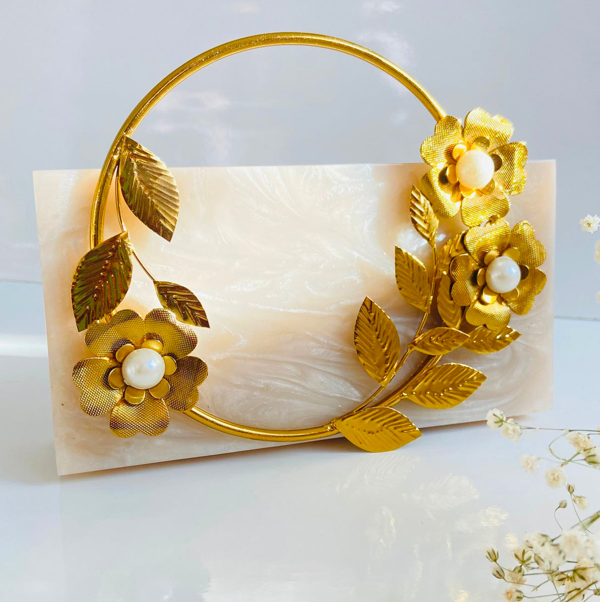 Gold Garden Clutch - White image