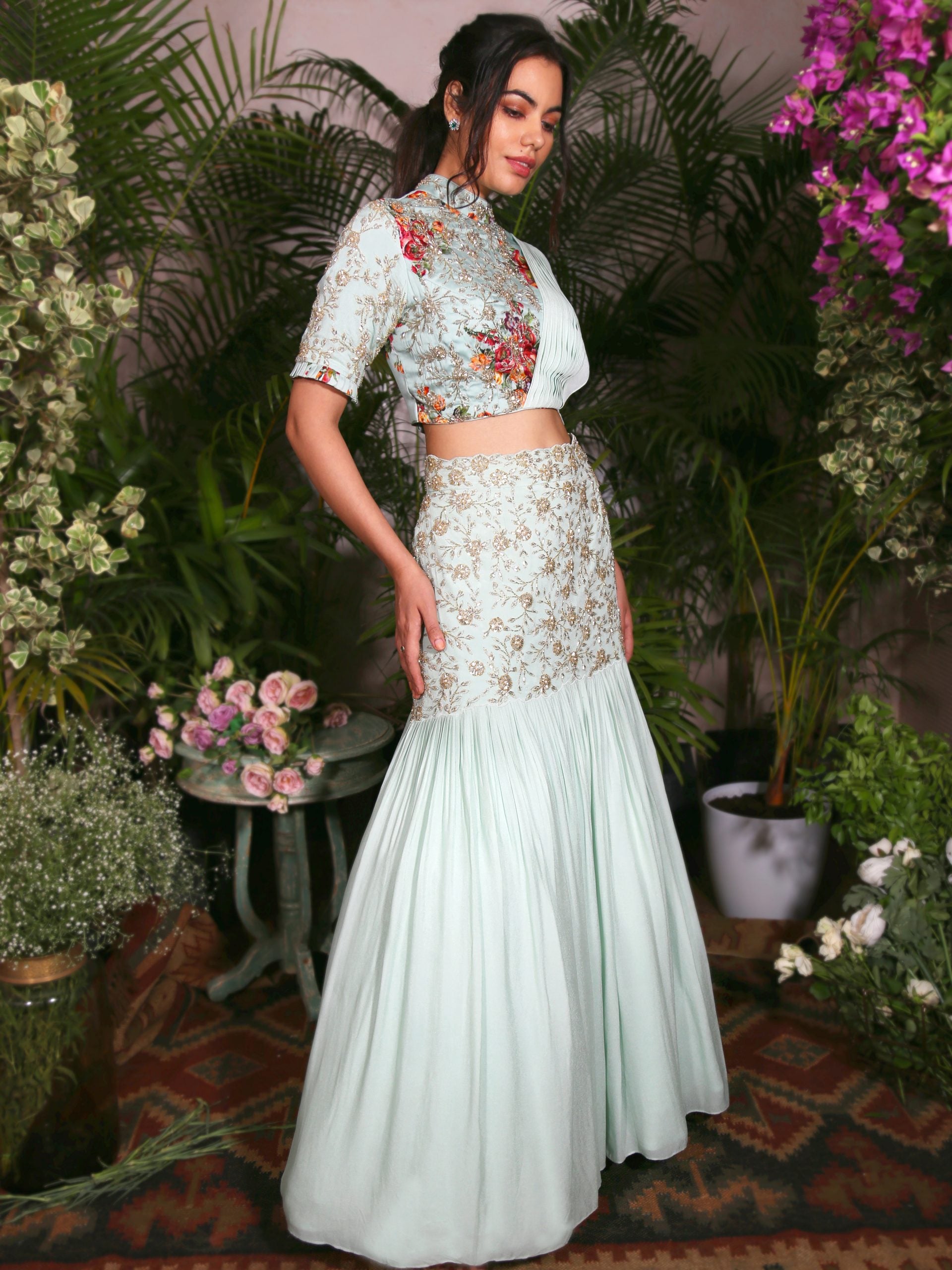 Sea Green Silhouette Lehenga - M image