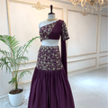 Wine One Shoulder Lehenga Set image 0