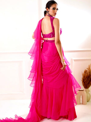 Rosie Hot Pink Ruffle Saree Set image 8