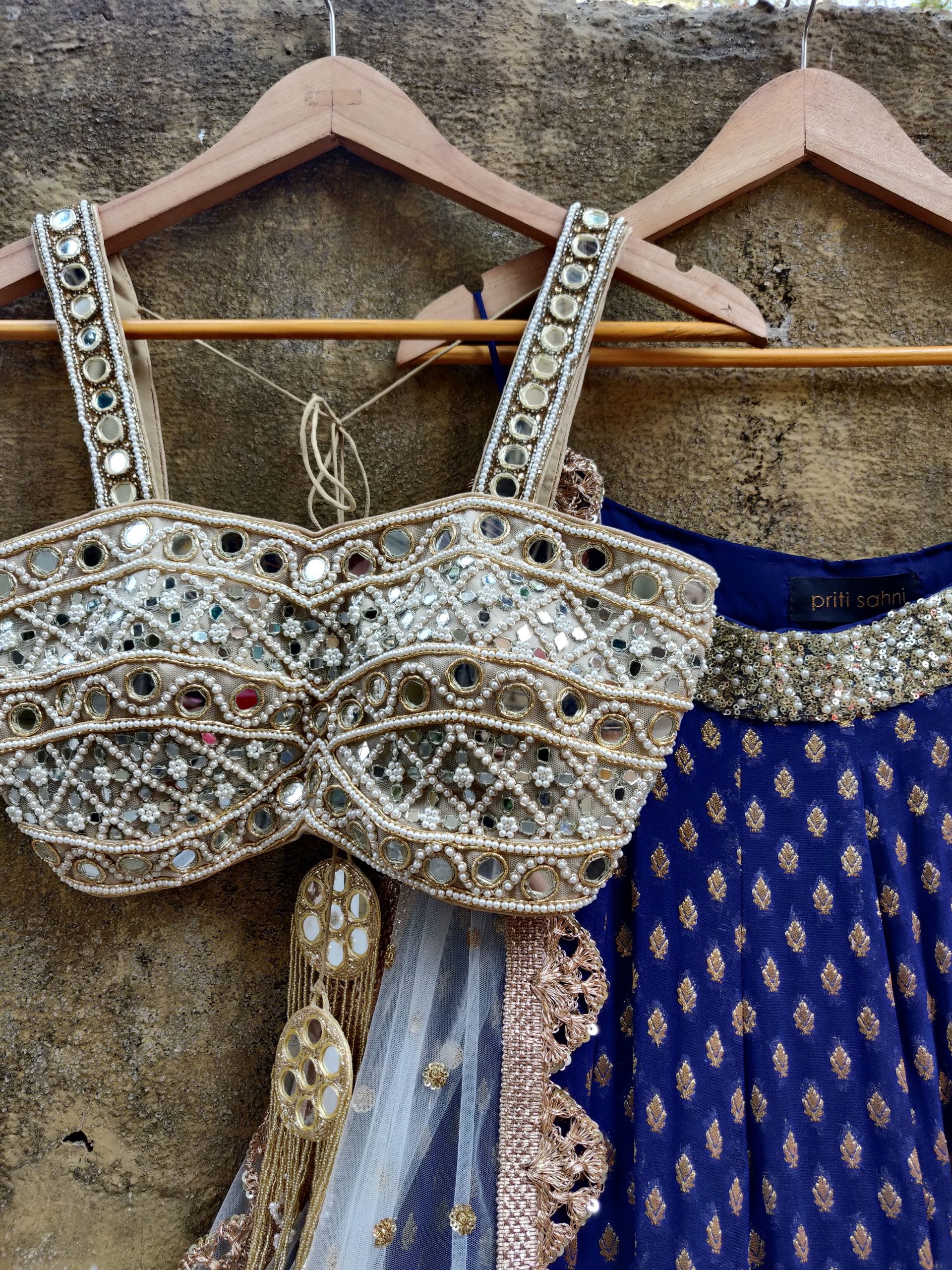 Navy Blue Mirror Bustier Lehenga image 2