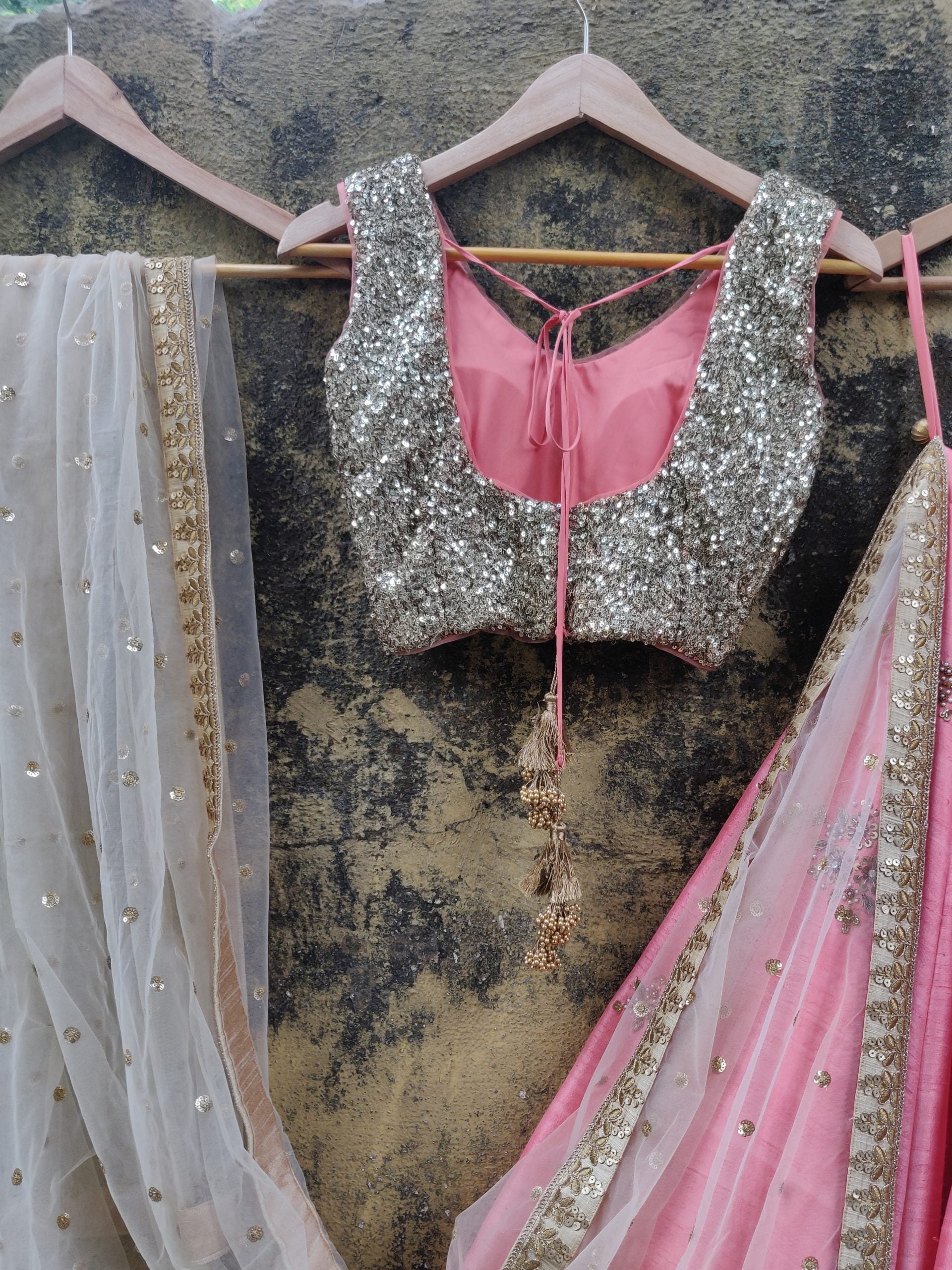 Peach and Gold Raw Silk Lehenga image 2