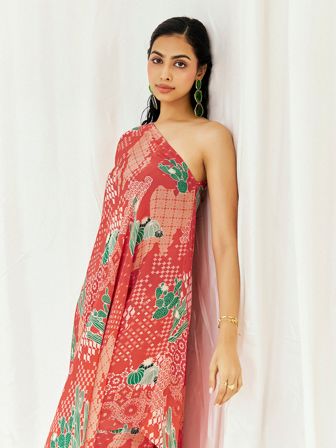 Red Printed Kaftan Set with Pants image 4
