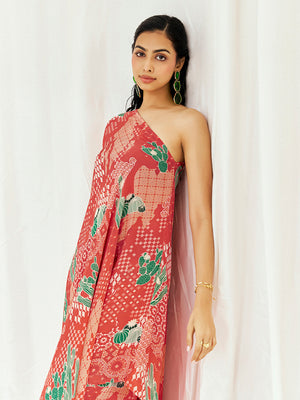 Red Printed Kaftan Set with Pants image 4