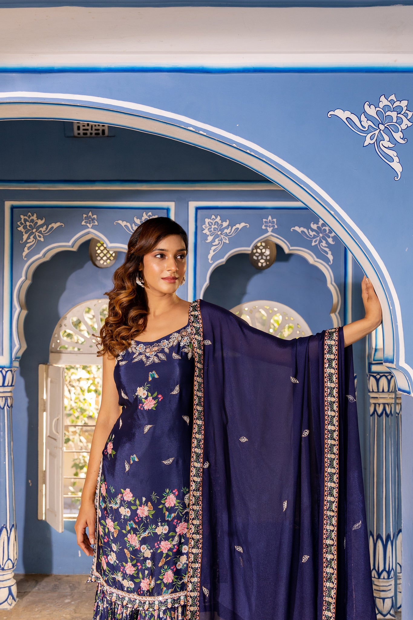 Navy Blue Georgette Kurta Set image 6