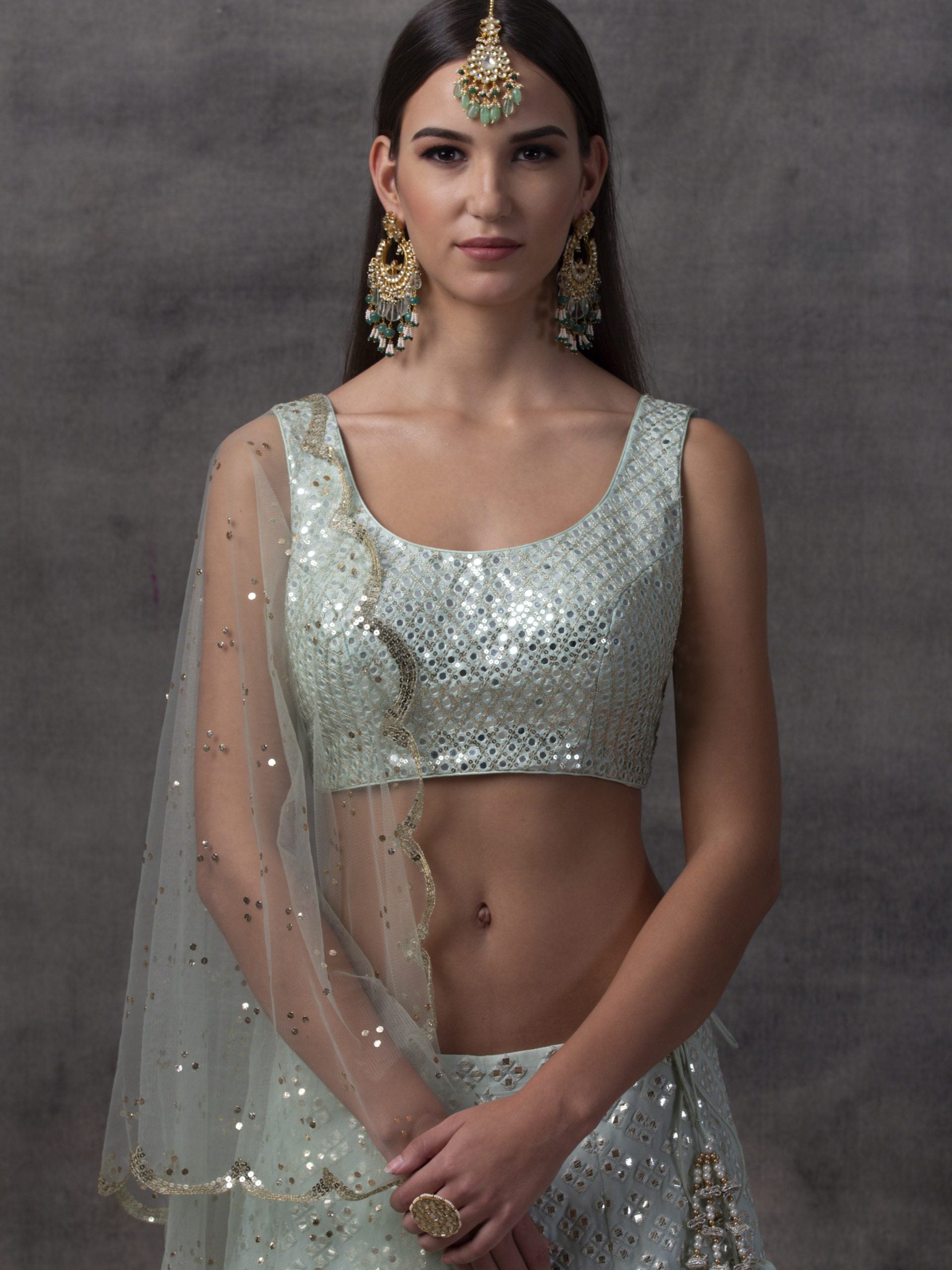 Glacier Blue Lehenga with Mirror Work Blouse image 2