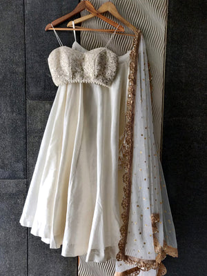 Ivory Raw Silk Skirt and Bustier with Ivory Dupatta - S image