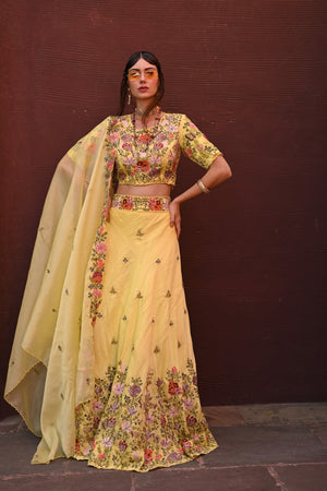 Lemon Yellow Embroidered Lehenga Set image 2