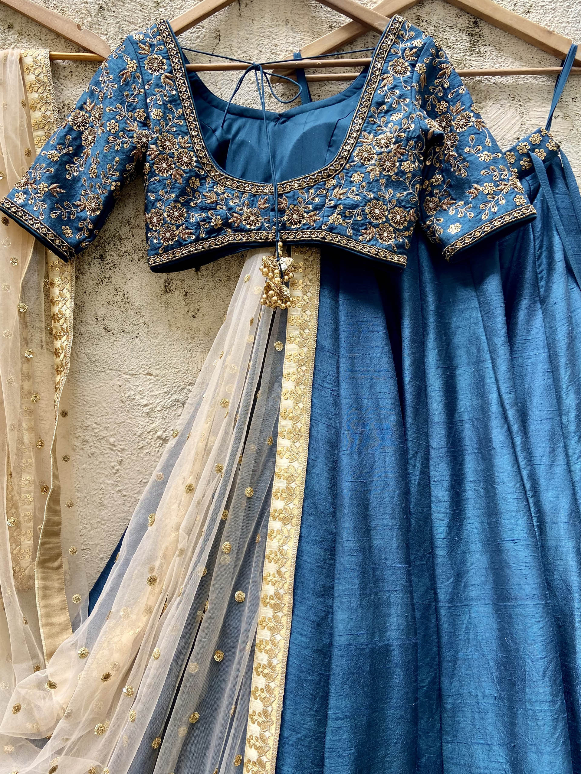 Peacock Blue Embroidered Lehenga Set image 2