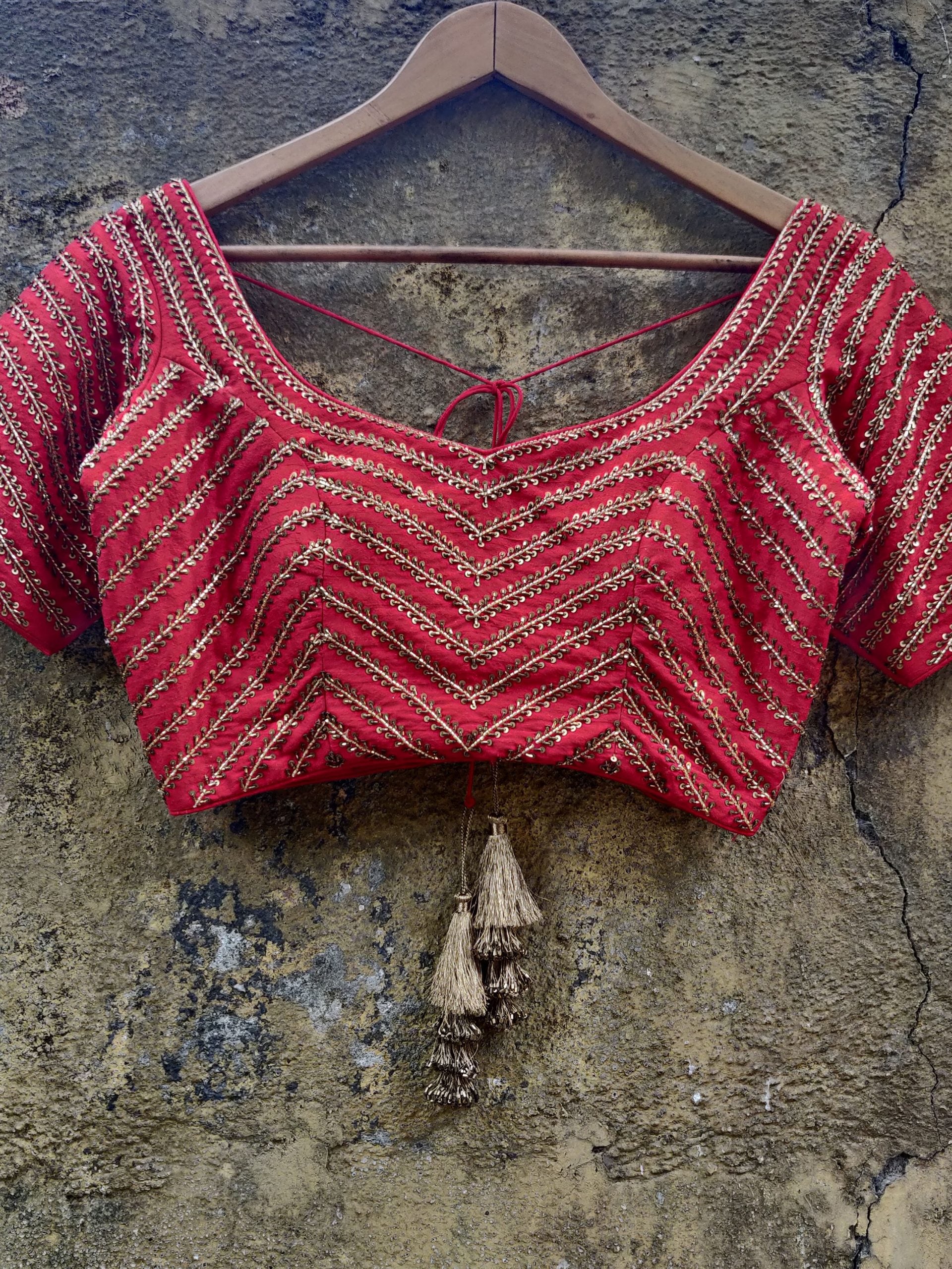 Red Chevron Zardozi Work Lehenga image 4