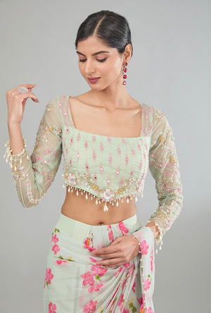 Floral pre-drape saree image 2