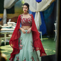 Scarlet Red and Green Lehenga image 0