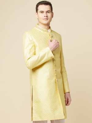 Lime Yellow Embroidered Sherwani Set - XL image