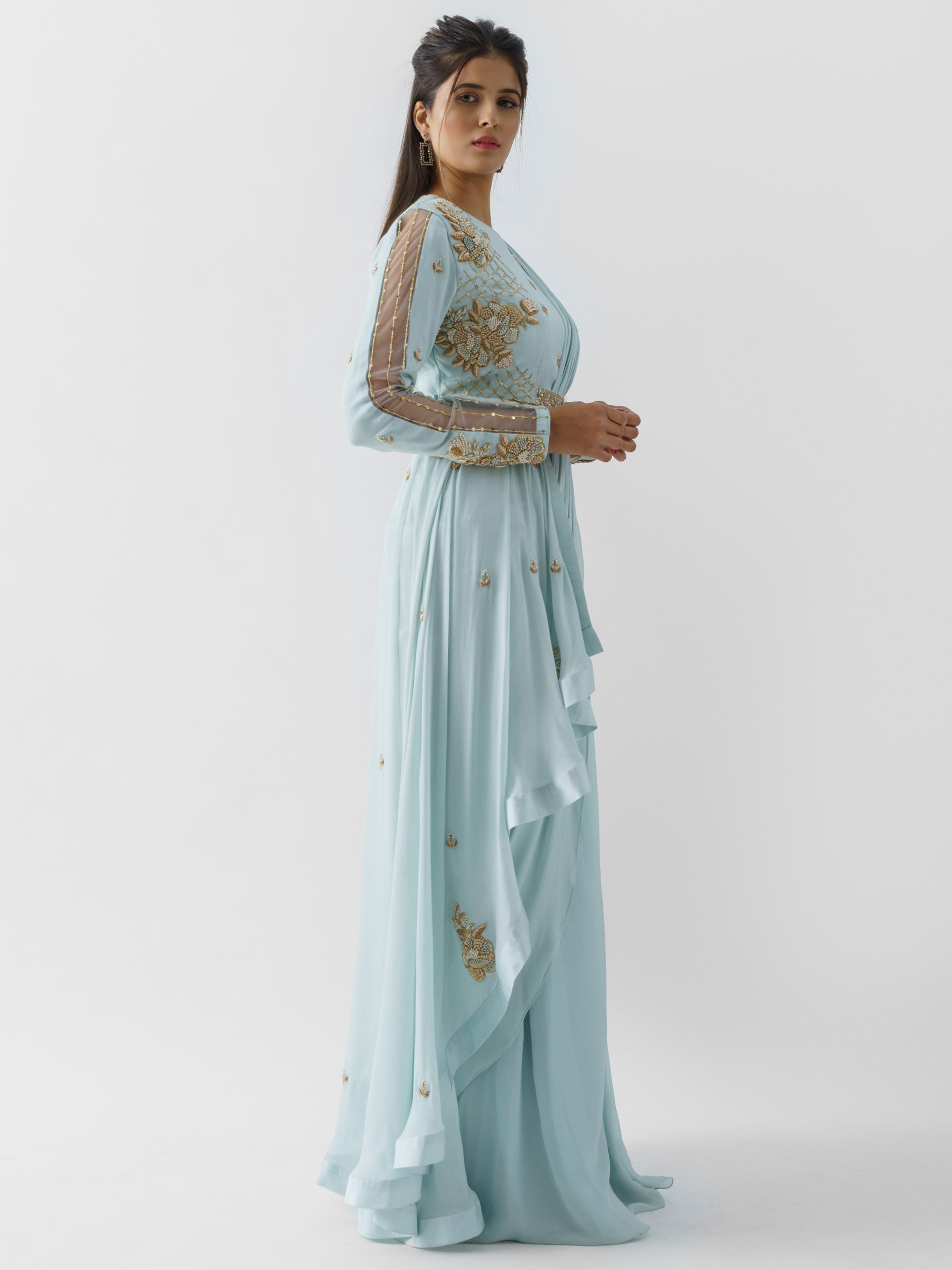 Pre Drape Jacket Saree Set image 3