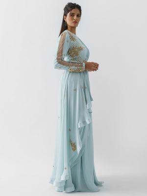 Pre Drape Jacket Saree Set image 3