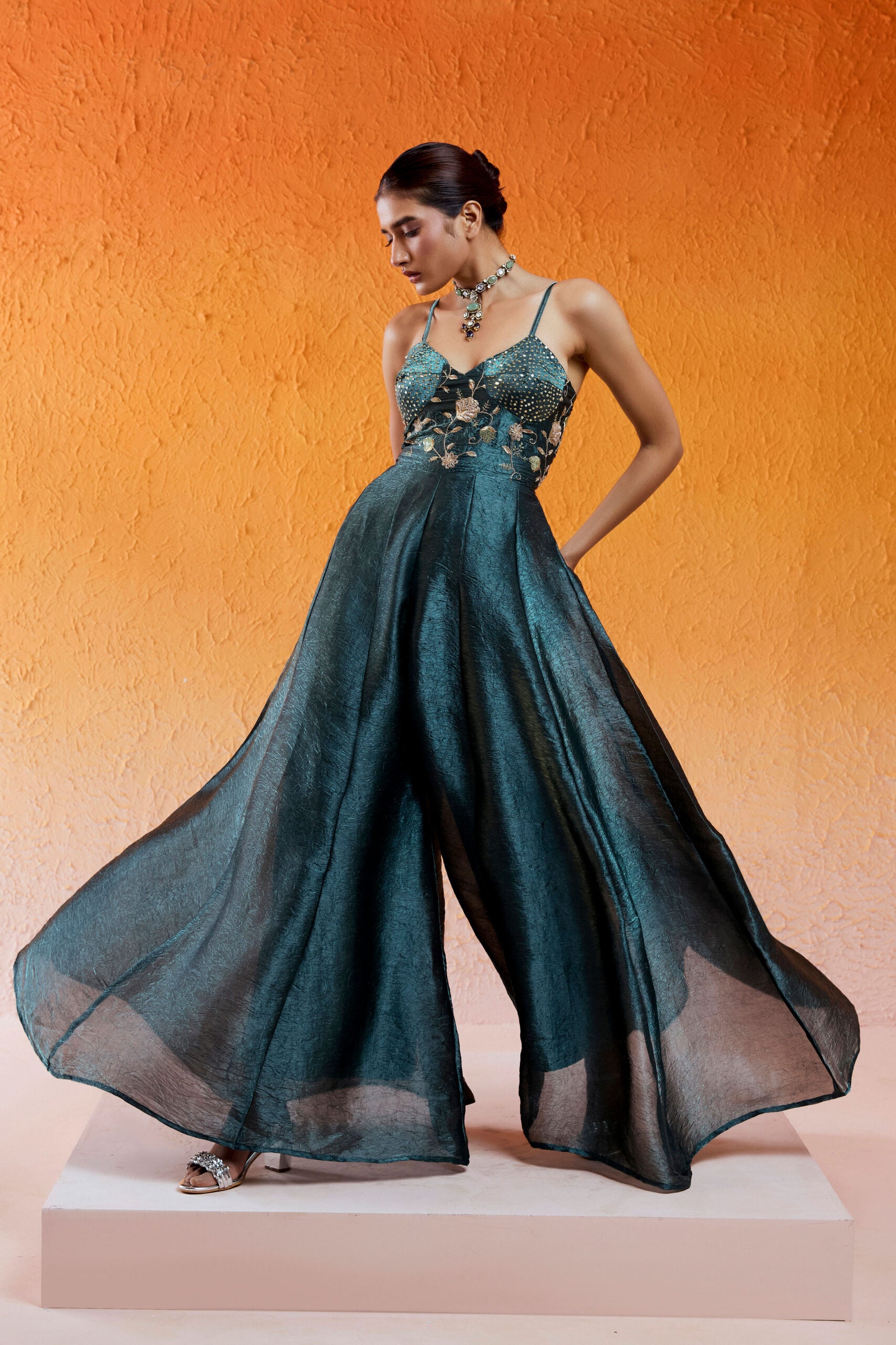 Metallic Teal Blue Jumpsuit image 4