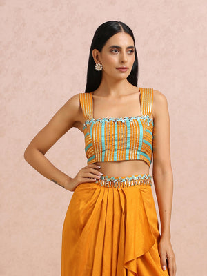 Rust Orange Dhoti Skirt Set with Teal Cape image 7