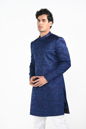 Royal Blue French Knot Achkan Set image 5